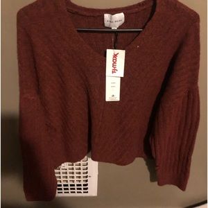 Womens V neck sweater made by Pink Rose size Large rust color/ brown